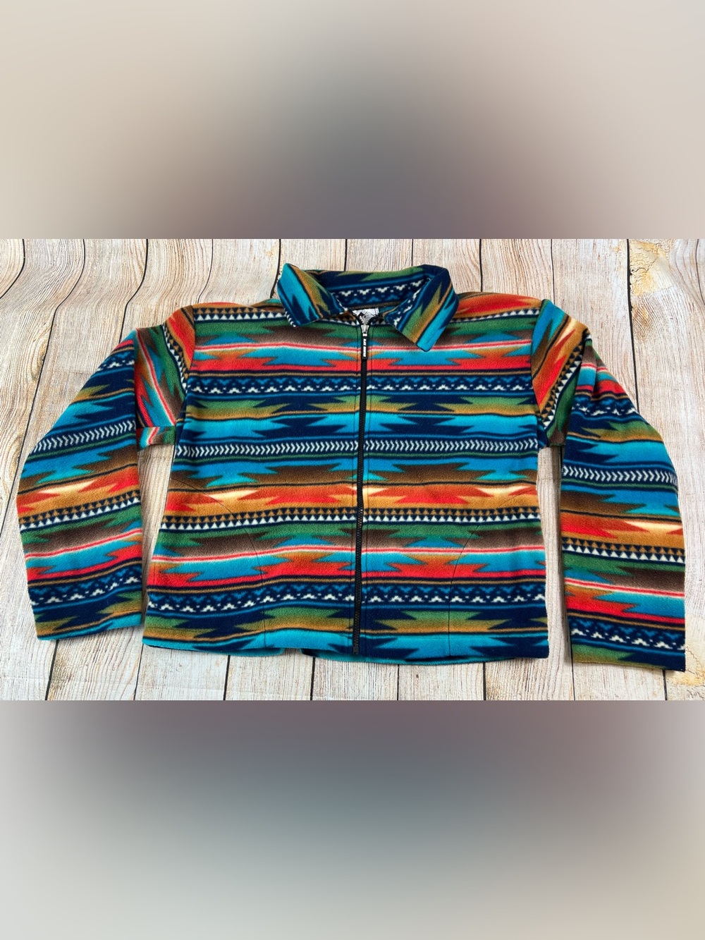 Women’s Vintage Black Diamond Aztec Western Fleece Full Zip Jacket Size Large
